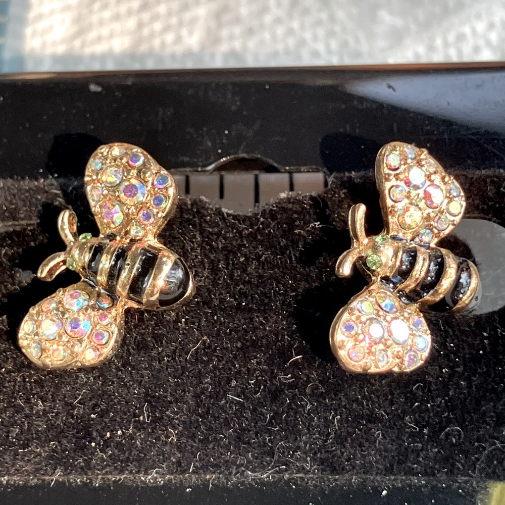 Cute tiny BJ bumblebee post earrings with little gems
